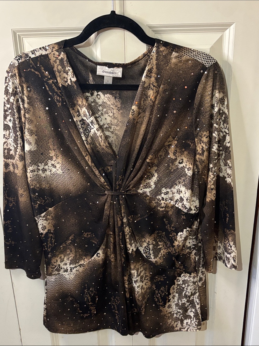 dressbarn Brown & Cream Twist-Front V-Neck Tunic